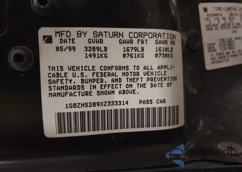 1999 Saturn Sl1 z USA, uszkodzony, nr VIN 1G8ZH5289XZ333314